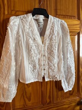 INDUSTRY White Embroidered V-Neck Button-Front Blouse